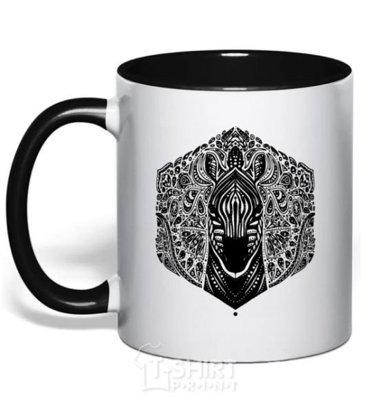 Mug with a colored handle Zebra pattern black фото