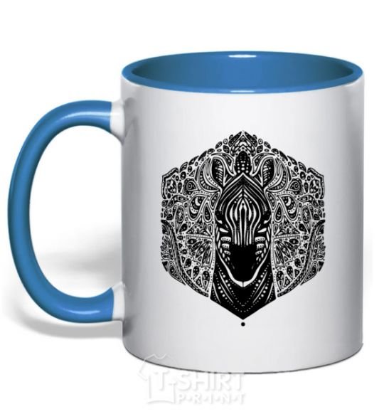 Mug with a colored handle Zebra pattern royal-blue фото