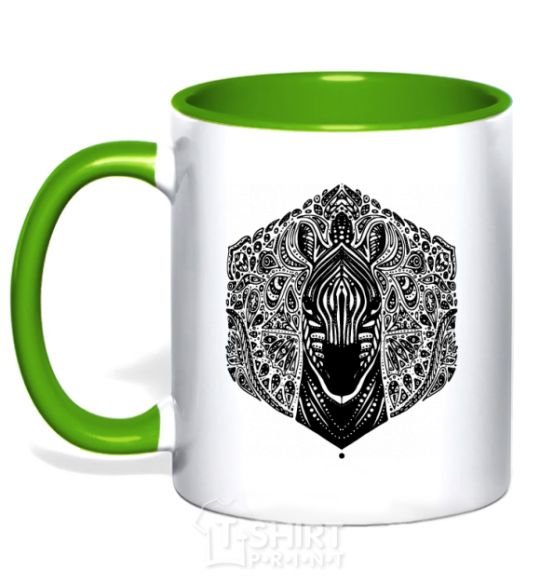 Mug with a colored handle Zebra pattern kelly-green фото