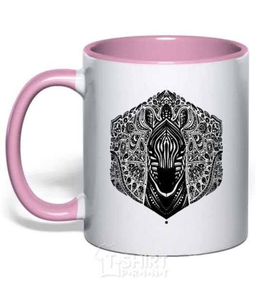 Mug with a colored handle Zebra pattern light-pink фото