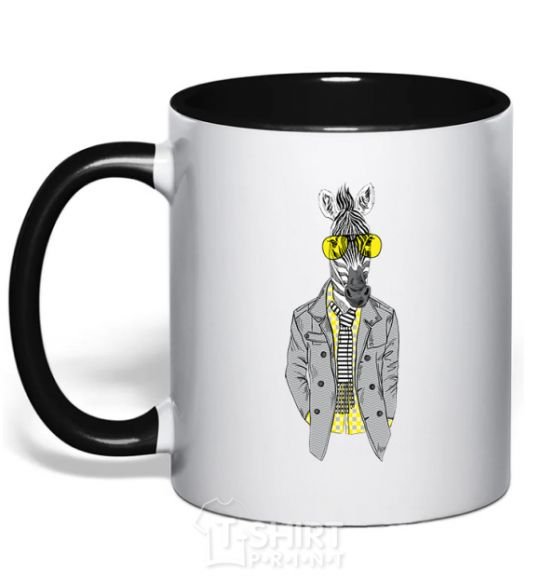 Mug with a colored handle Cool zebra black фото