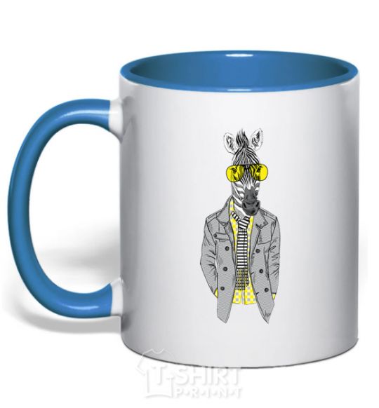 Mug with a colored handle Cool zebra royal-blue фото