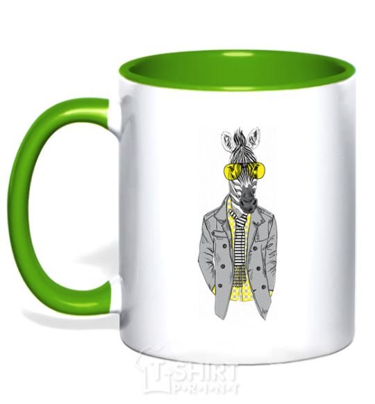 Mug with a colored handle Cool zebra kelly-green фото