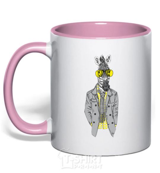 Mug with a colored handle Cool zebra light-pink фото