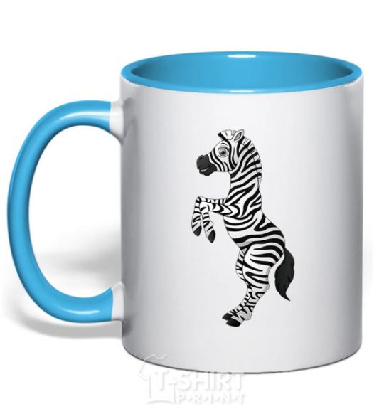 Mug with a colored handle Jolly zebra sky-blue фото