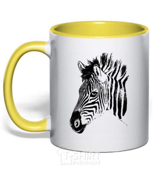 Mug with a colored handle Zebra face yellow фото