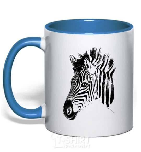 Mug with a colored handle Zebra face royal-blue фото