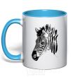 Mug with a colored handle Zebra face sky-blue фото