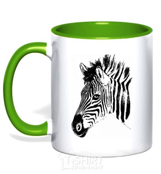 Mug with a colored handle Zebra face kelly-green фото
