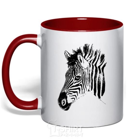 Mug with a colored handle Zebra face red фото
