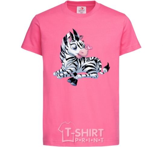 Kids T-shirt A zebra with a butterfly on its nose heliconia фото