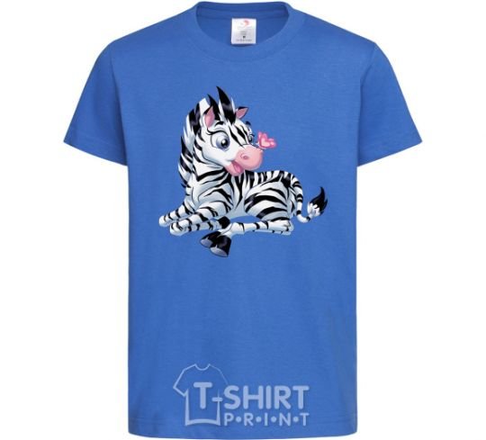 Kids T-shirt A zebra with a butterfly on its nose royal-blue фото