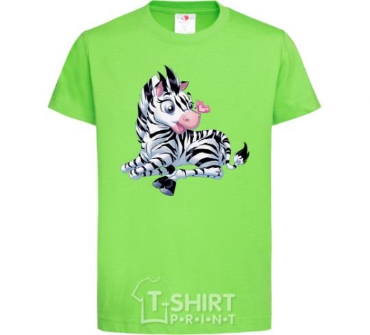 Kids T-shirt A zebra with a butterfly on its nose orchid-green фото