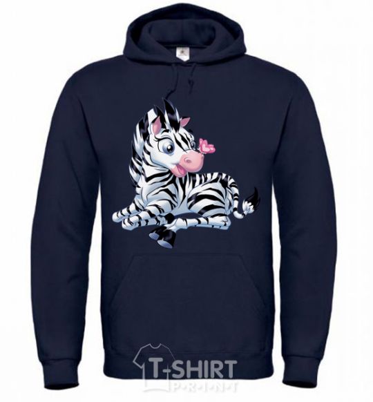 Men`s hoodie A zebra with a butterfly on its nose navy-blue фото