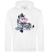 Men`s hoodie A zebra with a butterfly on its nose White фото