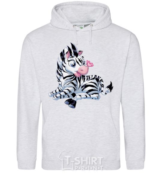 Men`s hoodie A zebra with a butterfly on its nose sport-grey фото