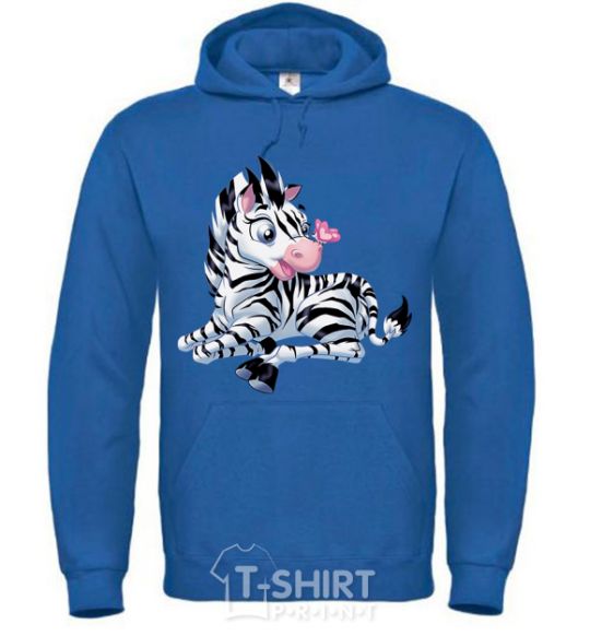 Men`s hoodie A zebra with a butterfly on its nose royal фото