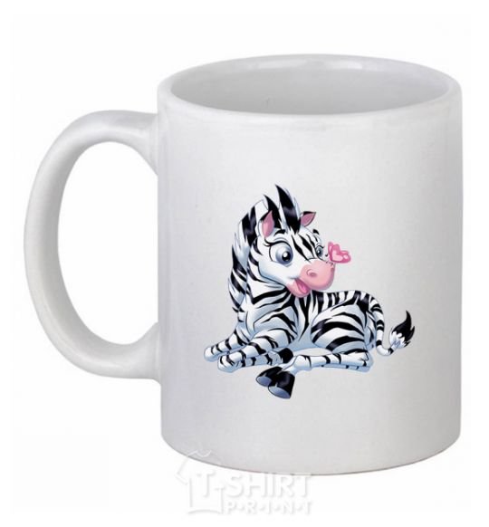 Ceramic mug A zebra with a butterfly on its nose White фото