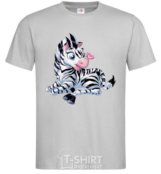 Men's T-Shirt A zebra with a butterfly on its nose grey фото