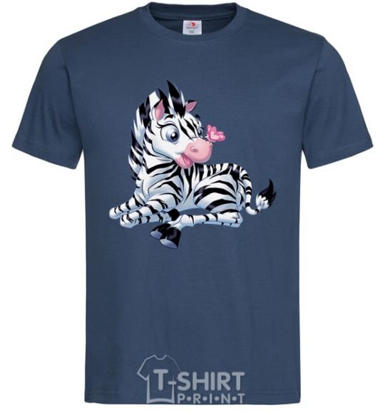 Men's T-Shirt A zebra with a butterfly on its nose navy-blue фото