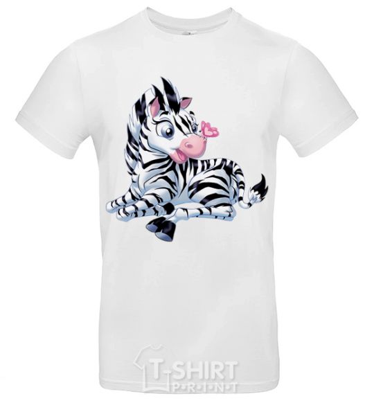 Men's T-Shirt A zebra with a butterfly on its nose White фото