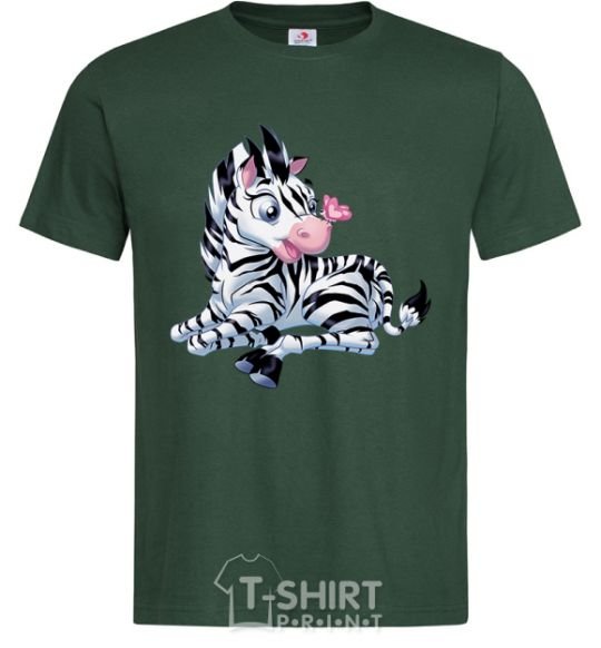 Men's T-Shirt A zebra with a butterfly on its nose bottle-green фото