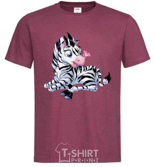 Men's T-Shirt A zebra with a butterfly on its nose burgundy фото