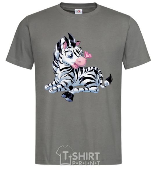 Men's T-Shirt A zebra with a butterfly on its nose dark-grey фото
