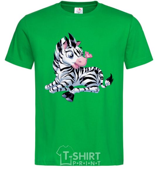 Men's T-Shirt A zebra with a butterfly on its nose kelly-green фото