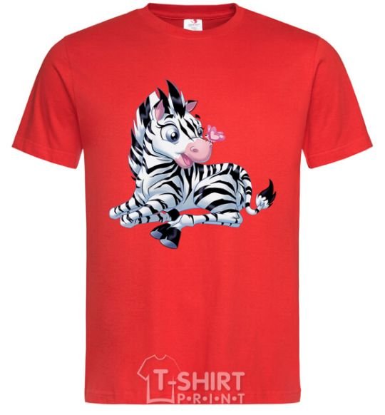 Men's T-Shirt A zebra with a butterfly on its nose red фото