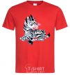 Men's T-Shirt A zebra with a butterfly on its nose red фото