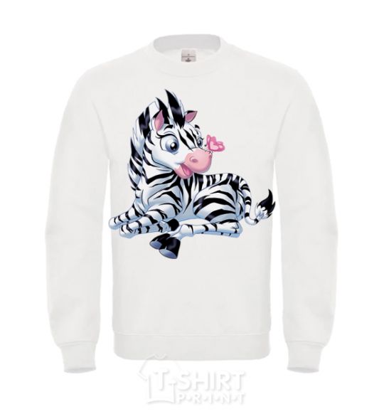 Sweatshirt A zebra with a butterfly on its nose White фото