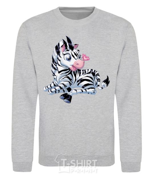 Sweatshirt A zebra with a butterfly on its nose sport-grey фото