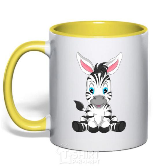 Mug with a colored handle Zebra sitting yellow фото