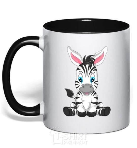 Mug with a colored handle Zebra sitting black фото