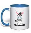 Mug with a colored handle Zebra sitting royal-blue фото