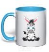 Mug with a colored handle Zebra sitting sky-blue фото