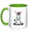 Mug with a colored handle Zebra sitting kelly-green фото