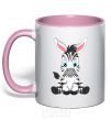 Mug with a colored handle Zebra sitting light-pink фото