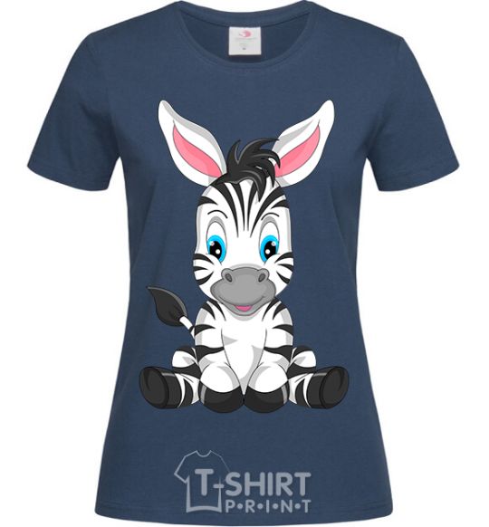 Women's T-shirt Zebra sitting navy-blue фото