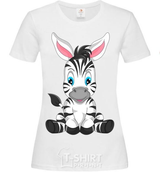 Women's T-shirt Zebra sitting White фото