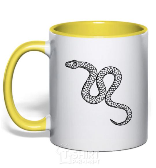 Mug with a colored handle The snake crawls yellow фото