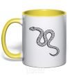 Mug with a colored handle The snake crawls yellow фото