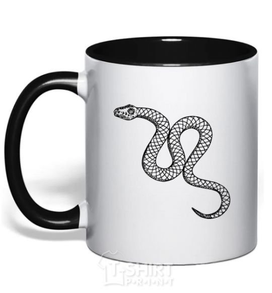 Mug with a colored handle The snake crawls black фото