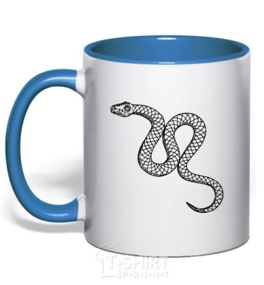 Mug with a colored handle The snake crawls royal-blue фото