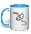 Mug with a colored handle The snake crawls sky-blue фото