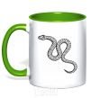 Mug with a colored handle The snake crawls kelly-green фото