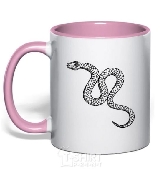 Mug with a colored handle The snake crawls light-pink фото