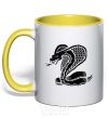 Mug with a colored handle Cobra crawls yellow фото