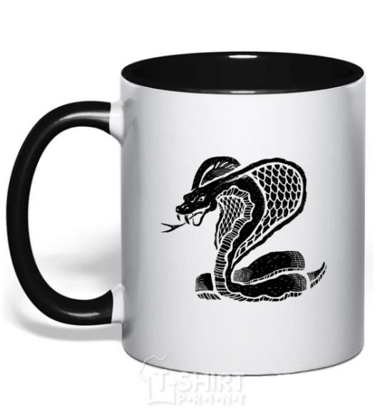 Mug with a colored handle Cobra crawls black фото